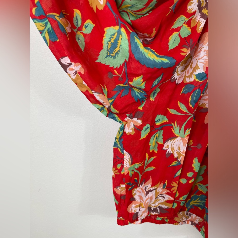 Maeve Lake House Blouse Floral Red Summer Cotton Size XS - Picture 8 of 13